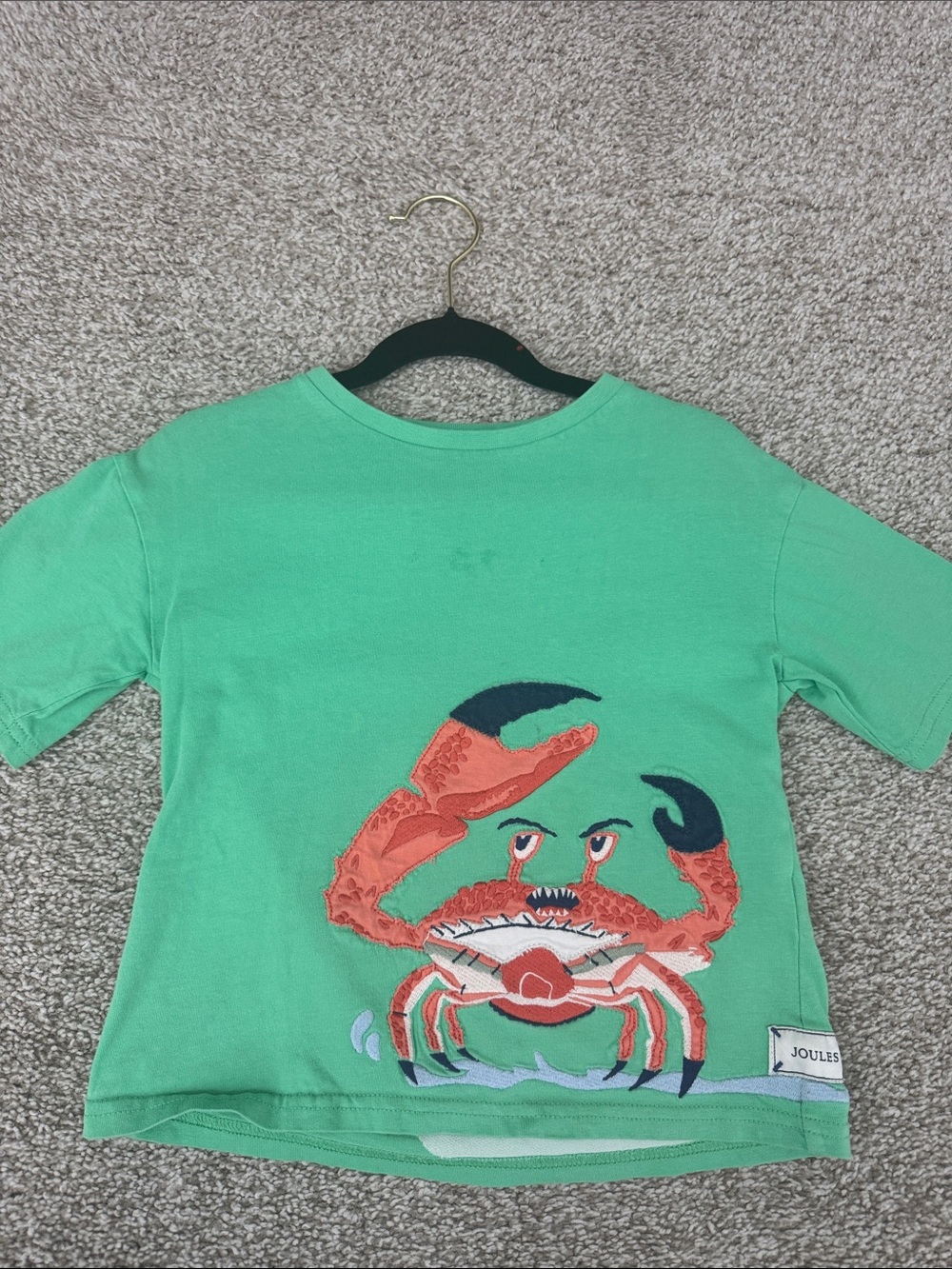 Joules Kids Mint Green Tee with Red Crab Motif